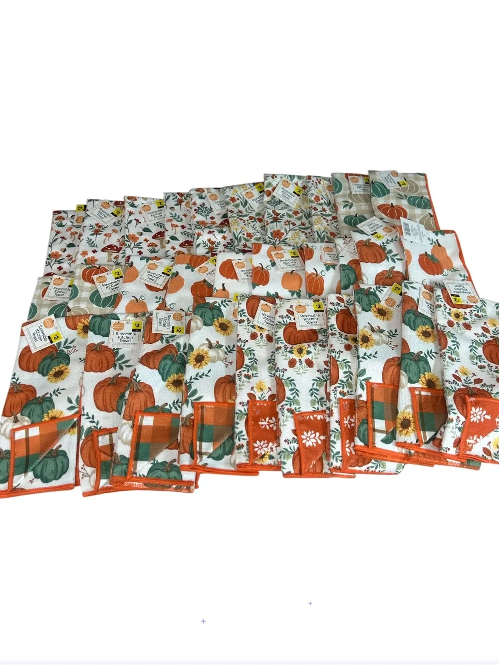 NWT Bundle 30 Reversible Thanksgiving Fall Themed Kitchen Towels Various Prints